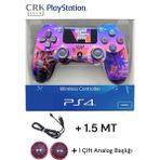 Crk Tech Playstation 4 Dualshock Yeni Nesil V2 Yenilenmiş Gamepad + 1.5 mt Şarj Kablo + 1 Çift Analog Başlığı - Mor - Mavi