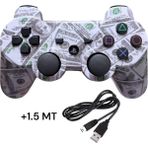 Crk Tech Ps3 Dual-Shock Gamepad Yeni Nesil Kol Kamuflaj Desenli Controller Oyun Kolu Ps3 + Pc + 1.5 mt Şarj Kablosu - Beyaz