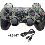 Crk Tech Ps3 Dual-Shock Gamepad Yeni Nesil Kol Kamuflaj Desenli Controller Oyun Kolu Ps3 + Pc + 1.5 mt Şarj Kablosu - Haki