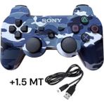 Crk Tech Ps3 Dual-Shock Gamepad Yeni Nesil Kol Kamuflaj Desenli Controller Oyun Kolu Ps3 + Pc + 1.5 mt Şarj Kablosu - Mavi Kamuflaj