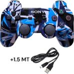 Crk Tech Ps3 Dual-Shock Gamepad Yeni Nesil Kol Kamuflaj Desenli Controller Oyun Kolu Ps3 + Pc + 1.5 mt Şarj Kablosu - Mavi