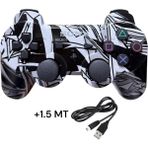 Crk Tech Ps3 Dual-Shock Gamepad Yeni Nesil Kol Kamuflaj Desenli Controller Oyun Kolu Ps3 + Pc + 1.5 mt Şarj Kablosu - Siyah - Gri