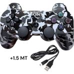 Crk Tech Ps3 Dual-Shock Gamepad Yeni Nesil Kol Kamuflaj Desenli Controller Oyun Kolu Ps3 + Pc + 1.5 mt Şarj Kablosu - Siyah