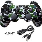 Crk Tech Ps3 Dual-Shock Gamepad Yeni Nesil Kol Kamuflaj Desenli Controller Oyun Kolu Ps3 + Pc + 1.5 mt Şarj Kablosu - Yeşil Kamuflaj
