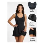 CRNSSWİMWEAR Kadın Kendinden Bitişik Şortlu Elbise Mayo Siyah (GÖĞÜS PEDLİ)