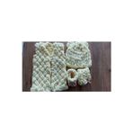 CROCHET DESİGN Yenidoğan Seti Battaniye Yelek Şapka Patik Soft Puffy Krem rengi Örgü Battaniye Seti