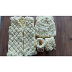 Crochet Design Yenidoğan Seti Battaniye Yelek Şapka Patik Soft Puffy Örgü Battaniye Seti C - Krem