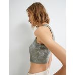 Crop Atlet Halter Yaka Metalik Sim Baskılı Fitilli