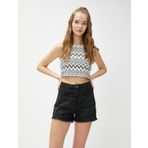 Crop Atlet Halter Yaka Örgü Desenli