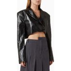 Crop Blazer, Vegan Deriden, Tek Düğmeli ve Yapılandırılmış Kısa Ceket - Siyah