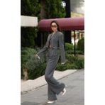 Crop Ceket Pantolon Takım - Gri