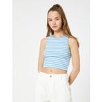 Crop Fitilli Atlet Halter Yaka Biye Detaylı