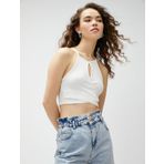 Crop Fitilli Atlet Halter Yaka Pencere Detaylı