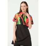Crop Görünümlü Yarım Kol Yarı Kapalı Mayo - Siyah - 2XL