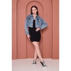 Crop Kesim Püsküllü Denim Kot Ceket – Modestia - Mavi - Standart