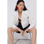 Crop Keten Blazer Ceket - Beyaz - XS