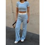 Crop pantolon biyeli takım mavi
