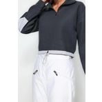 Crop Polo Yaka Standart Kol Crop Paraşüt Polo Yaka Fermuarlı Stoperli Polar Örme Sweatshirt