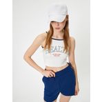 Crop Spor Atlet Slogan Baskılı Halter Yaka Askılı Slim Fit