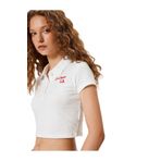 Crop Tişört Polo Yaka Düğmeli Kısa Kollu Kolej İşlemeli Slim Fit