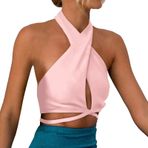 Crop Tops Kadın Karnı Açık Kolsuz V Yaka Gömlek Bluz Seksi Boyundan Bağlı Bluz Üst Yaz Seksi Yelek Üst Çapraz Tişört Slim Fit Plaj Parti Üst Giyim Yaz Üst, Pembe., M