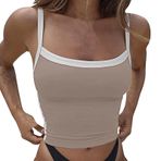 Crop Tops Kadın Seksi Renkli Bluz Kolsuz Bluz Y2K Clothes Yaz Rahat Yelek Yuvarlak Yaka Omuz Açık Tişört Basic Üst Parça Slim Fit Yelek Bluz Üst, Haki #1., M