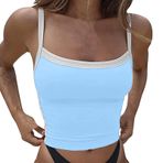 Crop Tops Kadın Seksi Renkli Bluz Kolsuz Bluz Y2K Clothes Yaz Rahat Yelek Yuvarlak Yaka Omuz Açık Tişört Basic Üst Parça Slim Fit Yelek Bluz Üst, Mavi #1., L