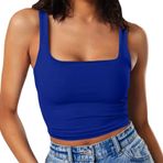 Crop Tops Kadın Spor Atlet Gündelik Kolsuz Bluz U Yaka Bluz Üst Yaz Yelek Tek Renkli Tişört Fitness Koşu Tişörtü Üst Parça Yaz Modası, Mavi, M