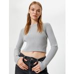 Crop Triko Kazak Bisiklet Yaka Slim Fit Uzun Kollu