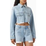 Cropped Denim Kadın Ceket, Ham Paça ve 13.5oz Kumaşla Yazlık Şıklık - Açık Mavi
