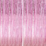 Crosize 2 Paket 3,3 x 10 ft Pembe Folyo Saçaklı Zemin Perdesi, Flama Arka Plan Perdeleri, Flamalar Doğum Günü Partisi Süslemeleri, Partiler için Tinsel Perde, Galentinler Dekoru, Tiki, Fotoğraf Kabini