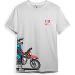 Cross Motor Enduro Ekipmanları Göğüs ve Yan Detay Baskılı Regular Fit %100 Pamuk T-Shirt - Beyaz