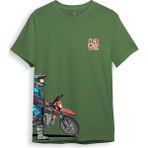 Cross Motor Enduro Ekipmanları Göğüs ve Yan Detay Baskılı Regular Fit %100 Pamuk T-Shirt - Haki