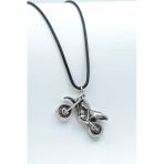 Cross Motor Gümüş Kaplama Deri İp Kolye