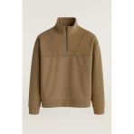 Crowe Çizgi Şeritli Oversize Yarım Fermuar Polar Erkek Sweatshirt - Bej