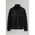 Crowe Çizgi Şeritli Oversize Yarım Fermuar Polar Erkek Sweatshirt - Siyah