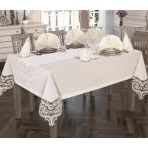 Crown Linen Fransız Güpürlü Masa Örtüsü Takımı 26 Parça Krem