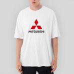 Crows Gate Mitsubishi Logo Oversize Beyaz Tişört