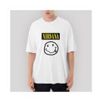 Crows Gate Nirvana Smile Oversize Beyaz Tişört - XL