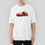 Crows Gate Şimşek Mcqueen ve Tow Mater Arabalar Oversize Beyaz Tişört - XL