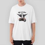Crows Gate Vintage Harley Chopper Oversize Beyaz Tişört