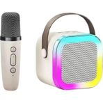 Crow's Tech Karaoke Hoparlör 5W Tf Kart/usb/tws/ses Değiştirme Özellikli Mikrofonlu Rgb Işıklı Bluetooth Speaker - Bej