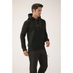 Crozwise Erkek Sweatshirt Siyah Sweatshirt 3 Iplik Kapüşonlu Sweatshirt Erkek - XL