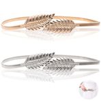 Crrynuo 2 adet streç kemer, kadın metal kemer, dekoratif Skinny streç bel kemeri, metal, ince kemer, düğünler, sevgililer günü, aile buluşmaları veya Noel kutlamaları için (altın gümüş), Altın, gümüş