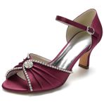 CrtTsks Kadın saten yüksek topuklu Stiletto toka düğün sandalet parti elbise ayakkabı Rhinestones ile, bordo, 3 UK