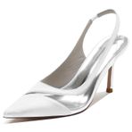 CrtTsks Slip-On Yüksek Topuk Saten Beyaz Kadın Sandalet