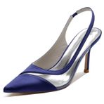 CrtTsks Slip-On Yüksek Topuk Saten Koyu Mavi Kadın Sandalet