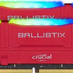 Crucial Ballistix BL2K16G36C16U4RL RGB, 3600 MHz, DDR4, DRAM, Masaüstü Oyun Bellek Kit, 32 GB (16 GBx2), CL16, Kırmızı