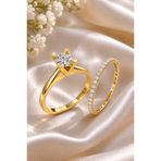 Crystal Diamond Zirconia Işıklı kutuda V model tektaş ve tamtur yüzük
