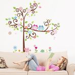 Crystal Kids Ağaç Baykuşlar Çiçekler Renkli Bebek Ve Çocuk Odası Pvc Duvar Stickerı